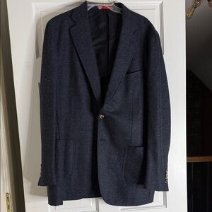 Isaia Navy Speckled Single-Breasted Notch-Lapel Blazer. 44 wool silk